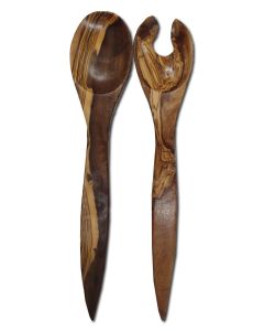 Salatbesteck Olivenholz, moderne Form, 35cm
