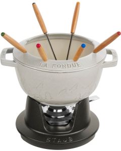 Fondue Set aus Gusseisen, weisser Trüffel