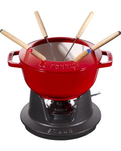 Staub Fondue Set aus Gusseisen, kirschrot