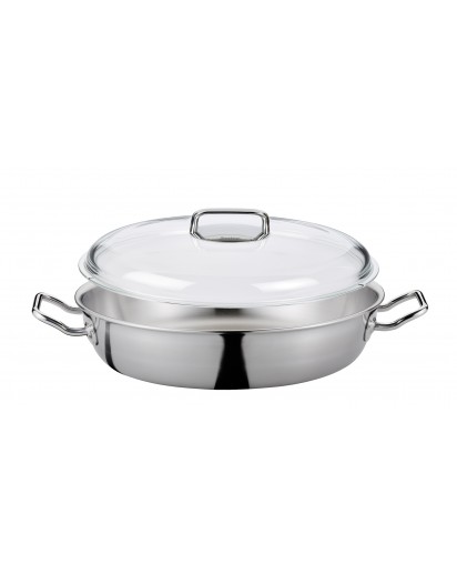 Spring: Brigade Premium Servierpfanne XL mit Domo Glasdeckel, Ø28cm