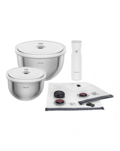 Zwilling: Fresh & Save Bowls Vakuum Starter Set, Edelstahl M/L, 9-tlg., Silber-Weiß 