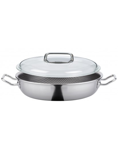 Spring: Vulcano Cut Resist Pure Servierpfanne XL mit Domo Glasdeckel, Ø24cm