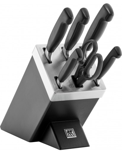 Zwilling: Vier Sterne Selbstschärfender Messerblock 7-tlg., Esche, Schwarz