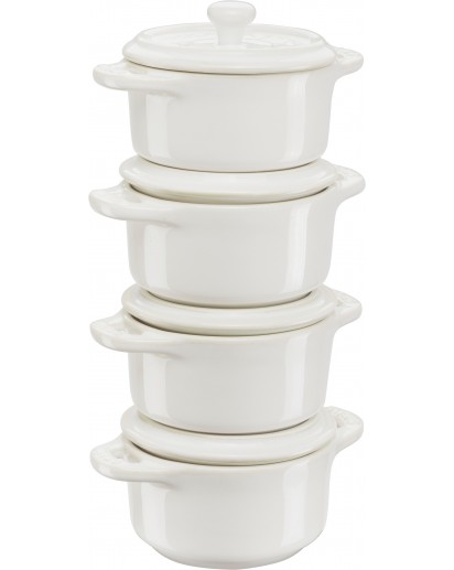 Staub: Cocotte Set 4-tlg., rund, Keramik, Elfenbeinweiss