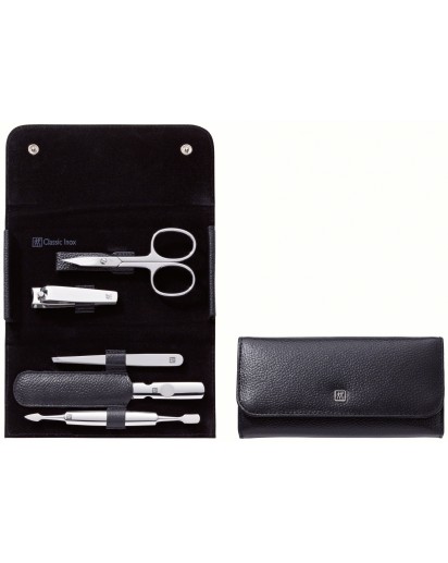 Zwilling: Classic Inox Maniküre Pediküre Druckknopfetui 5-tlg., Rindleder, schwarz