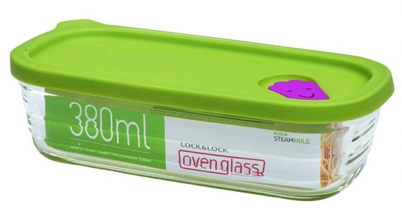 Lock  &  Lock LocknLock: 6x Dose oven glass mit grünem Mikrowellen-Deckel quadratisch 1,1L 
