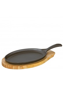 Küchenprofi: BBQ Servierpfanne oval Gusseisen mit Holzbrett
