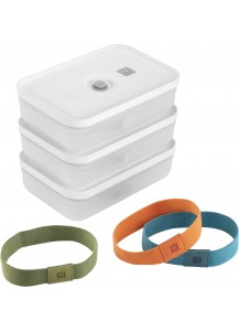 Zwilling: Fresh & Save Vakuum Lunchbox Set, L flach, 6-tlg, Kunststoff, Semitransparent-Grau