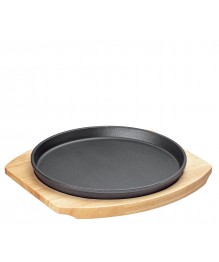 Küchenprofi: BBQ Servierplatte rund Gusseisen mit Holzbrett