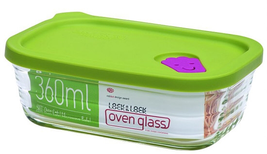  LocknLock Dose oven glass mit grünem Mikrowellen-Deckel, rechteckig, 360ml (LLG323)